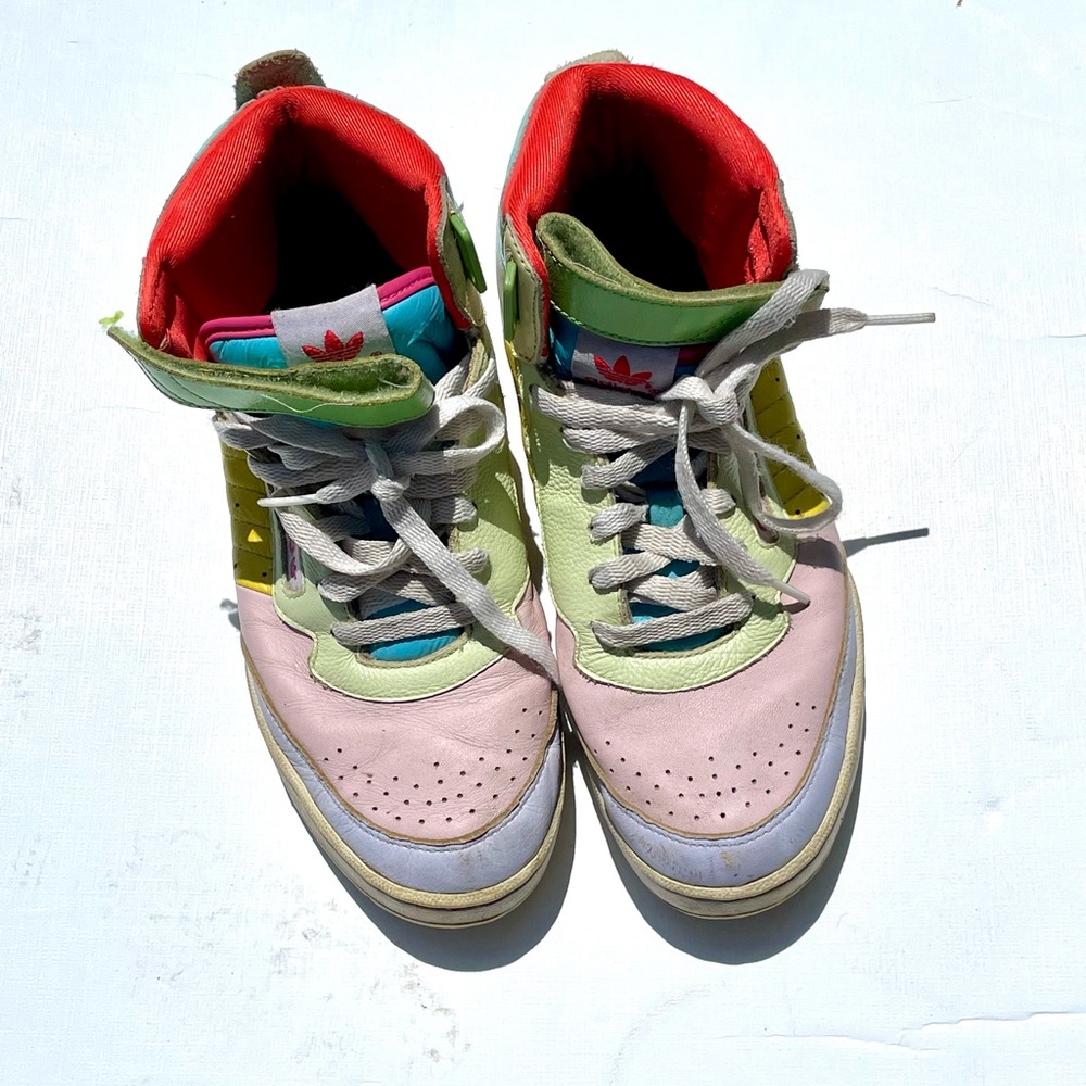 RARE y2k Adidas leather rainbow high tops